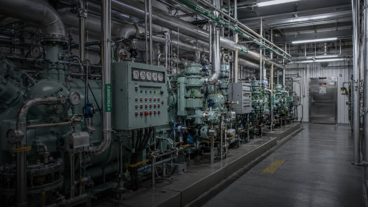 Sala de compresores de refrigeración industrial