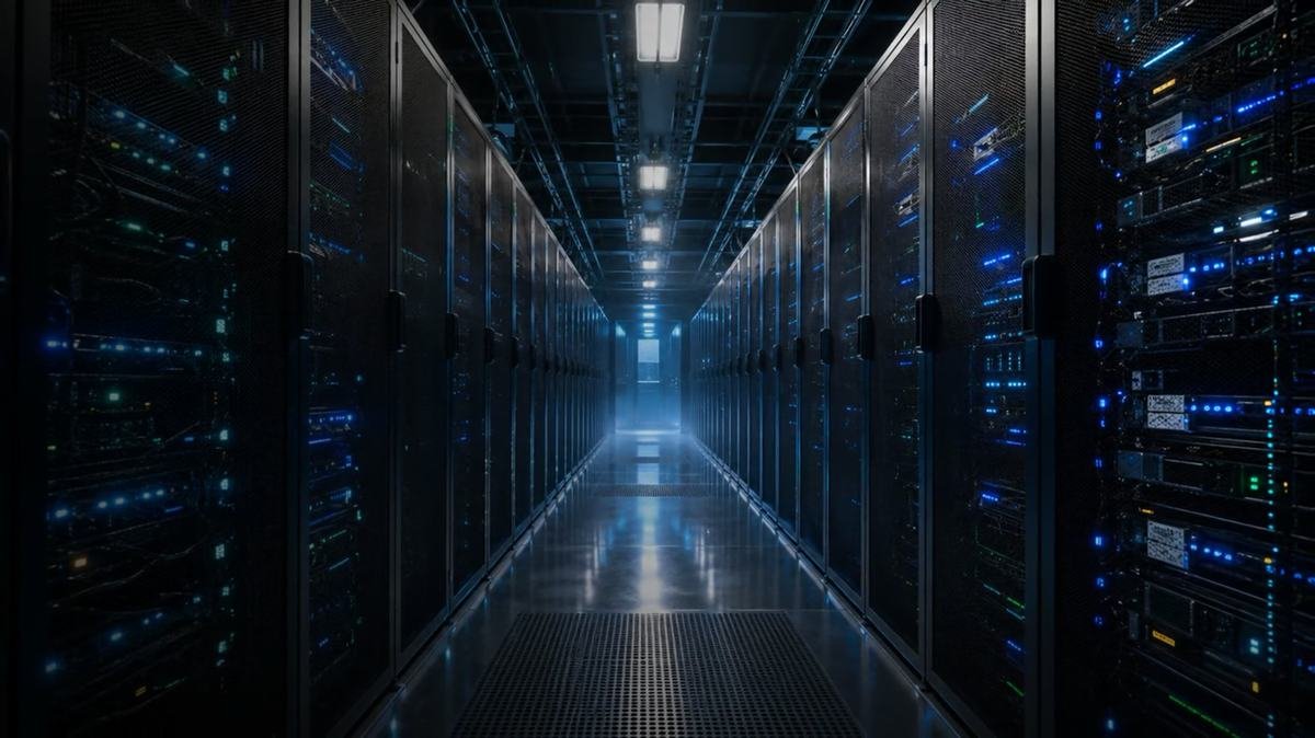 Pasillo de racks en un centro de datos